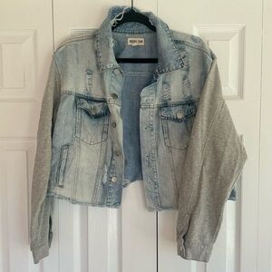 Sweatshirt Sleeve Cropped Denim Jacket